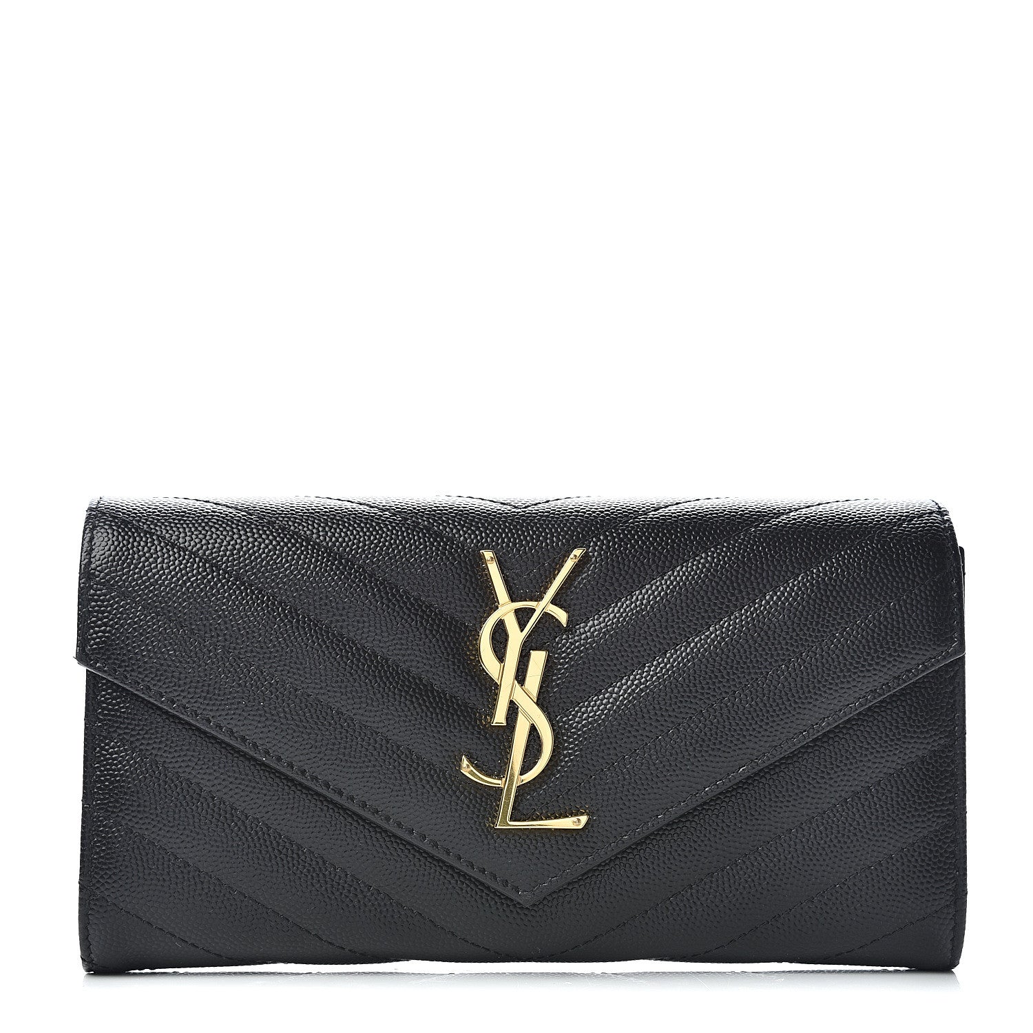 Saint Laurent Grain De Poudre Matelasse Chevron Monogram Flap Wallet Black 1 of 7
