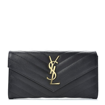 Saint Laurent Grain De Poudre Matelasse Chevron Monogram Flap Wallet Black 1 of 7