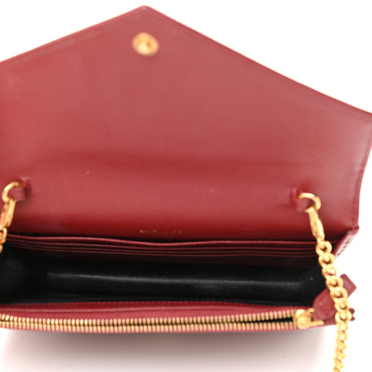 Saint Laurent Grain De Poudre Matelasse Chevron Monogram Envelope Chain Wallet Opyum Red 6 of 14