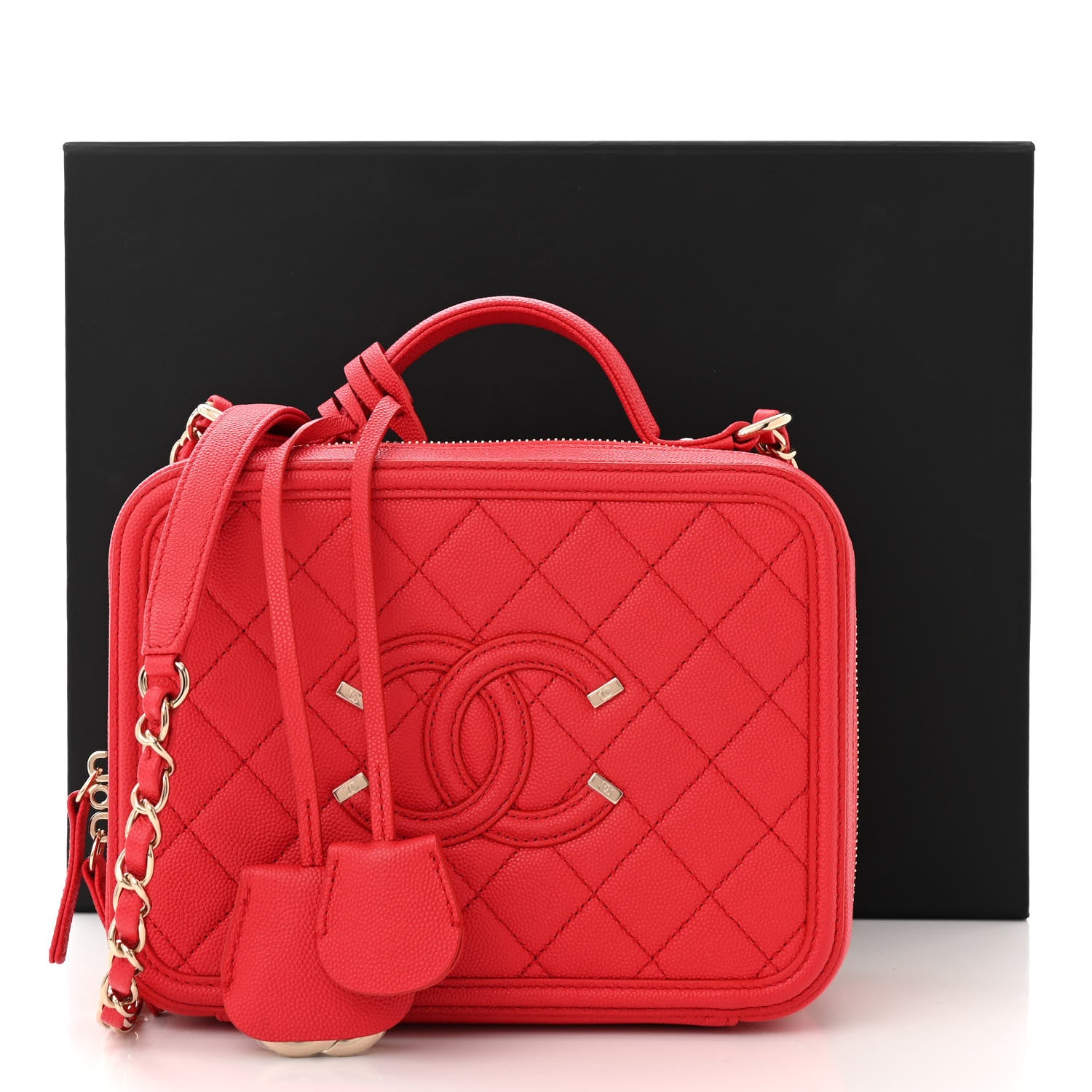 Chanel Caviar Quilted Medium CC Filigree Vanity Case Red 11 of 11