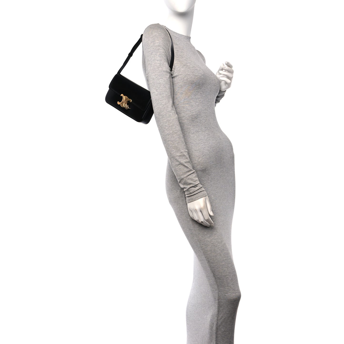 Shiny Calfskin Triomphe Shoulder Bag Black