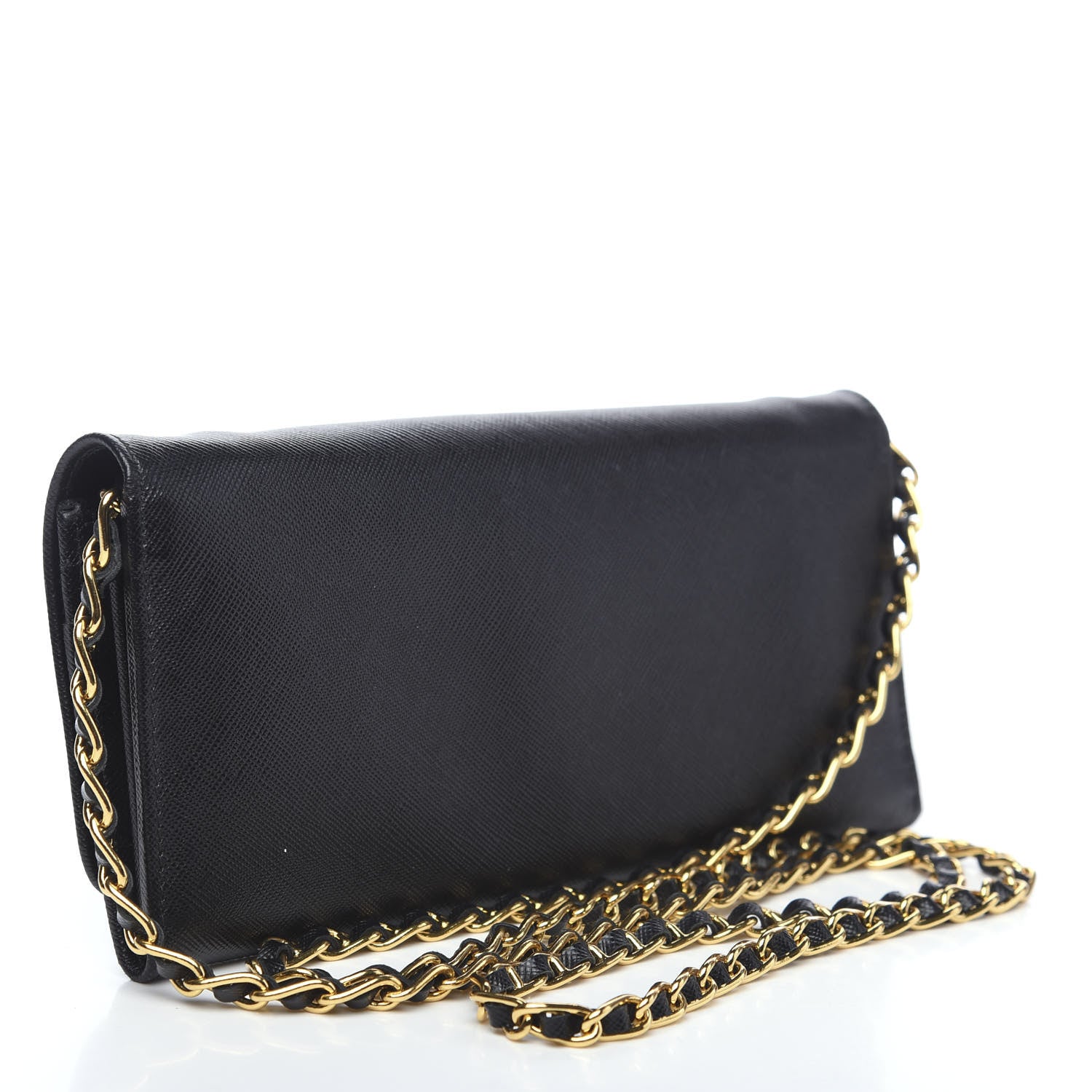 Prada Saffiano Metal Oro Chain Wallet Black 2 of 7