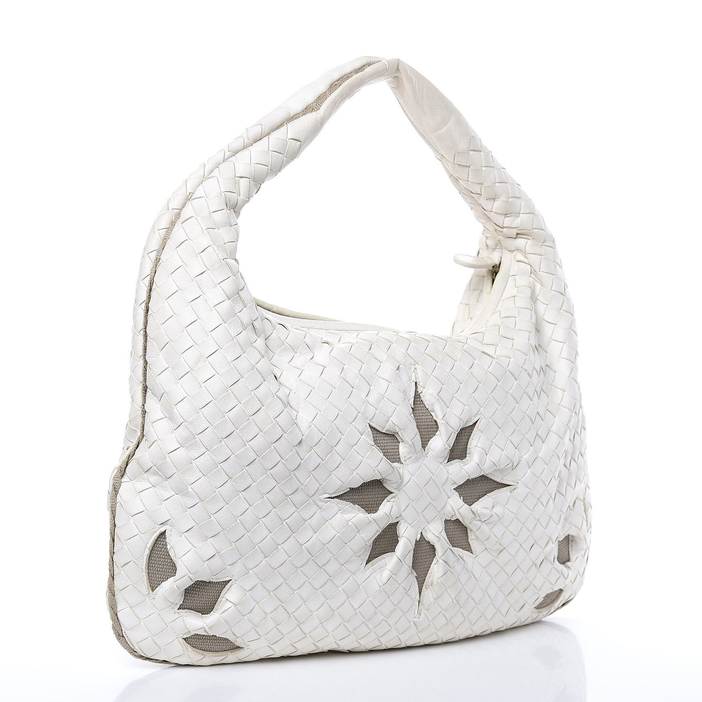 Nappa Intrecciato Flower Medium Veneta Hobo White