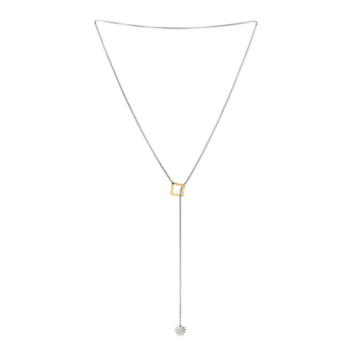 David Yurman Sterling Silver 18K Yellow Gold Diamond Cable Heart Lariat Necklace 3 of 5