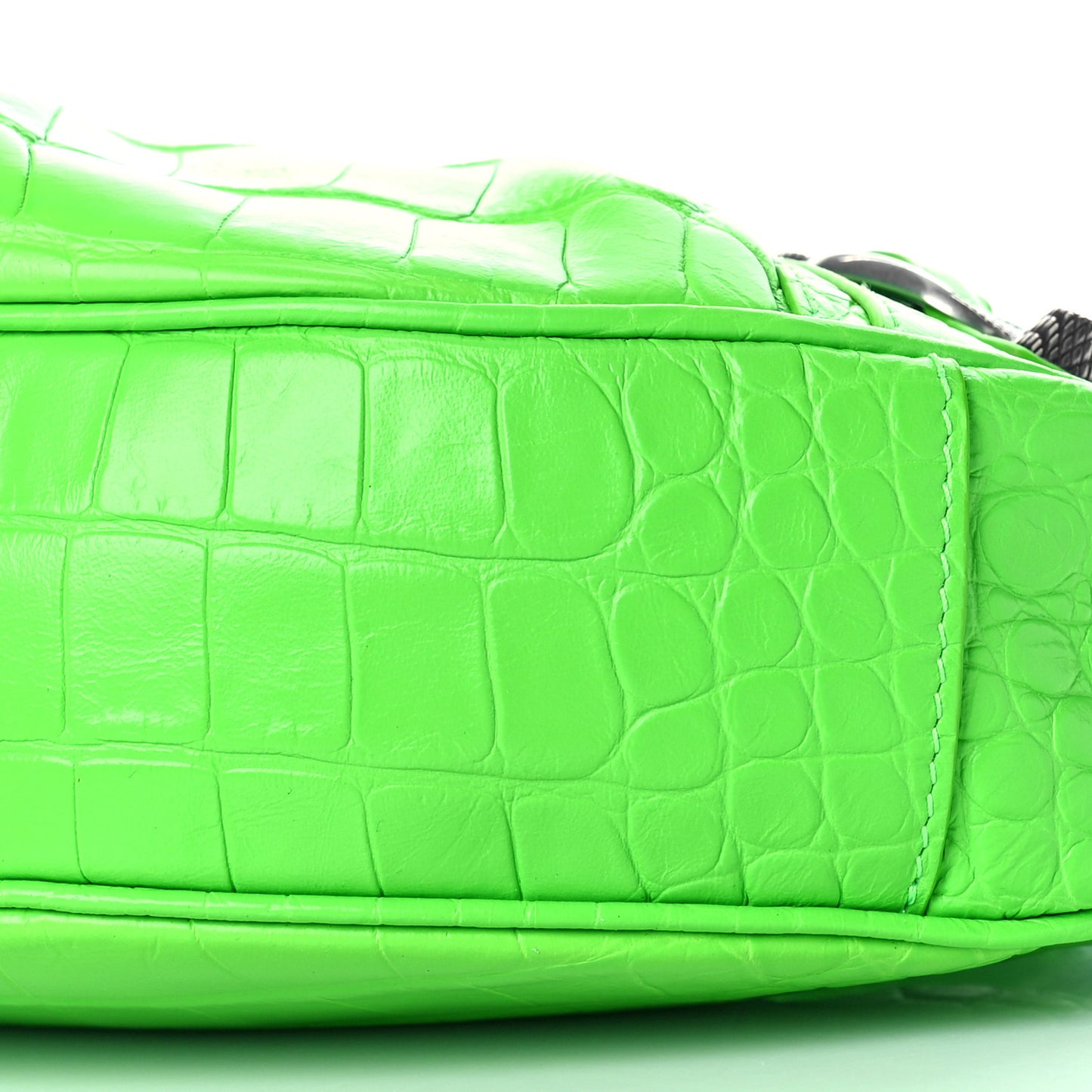 Extra Supple Calfskin Crocodile Embossed Le Cagole Shoulder Bag XS Acid Green
