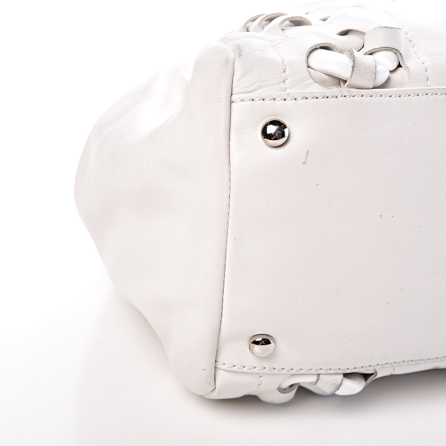 Calfskin Modern Chain Rhodoid East West Tote White