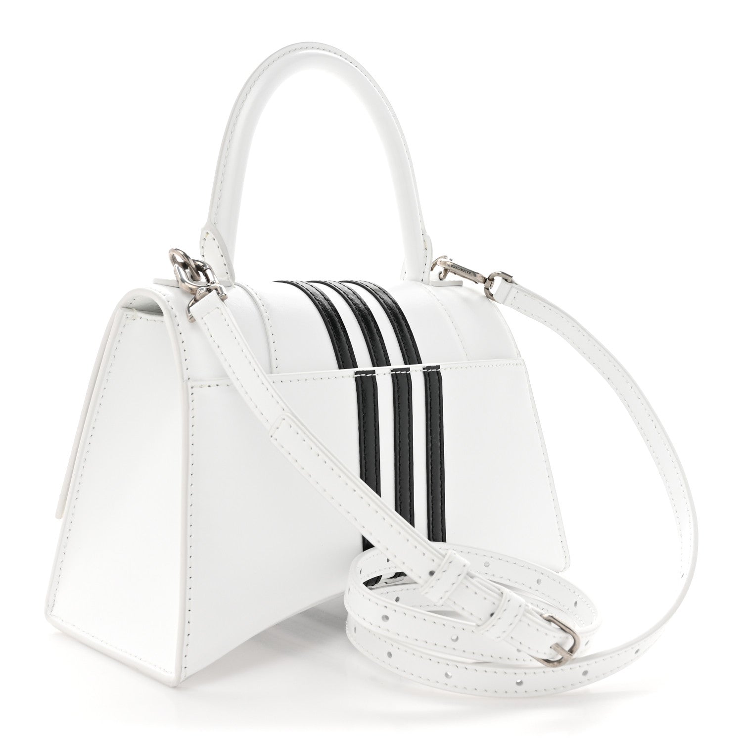 Balenciaga X ADIDAS Shiny Box Calfskin Small Hourglass Top Handle Bag Off White Black 3 of 15
