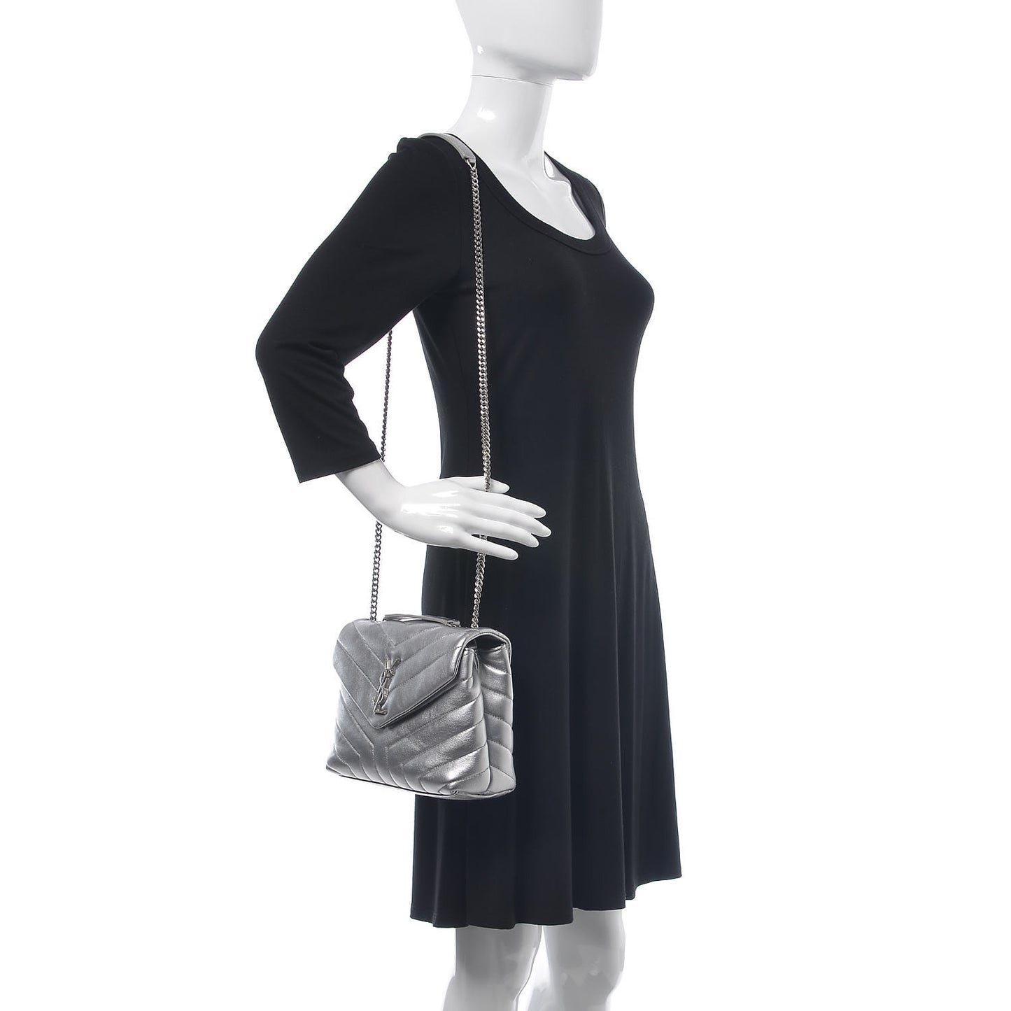 Calfskin Y Quilted Monogram Small Loulou Chain Satchel Silver