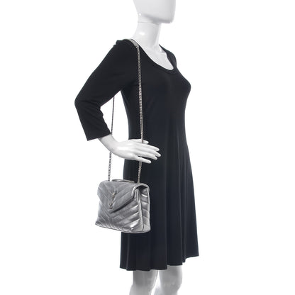 Saint Laurent Calfskin Y Quilted Monogram Small Loulou Chain Satchel Silver 2 of 14