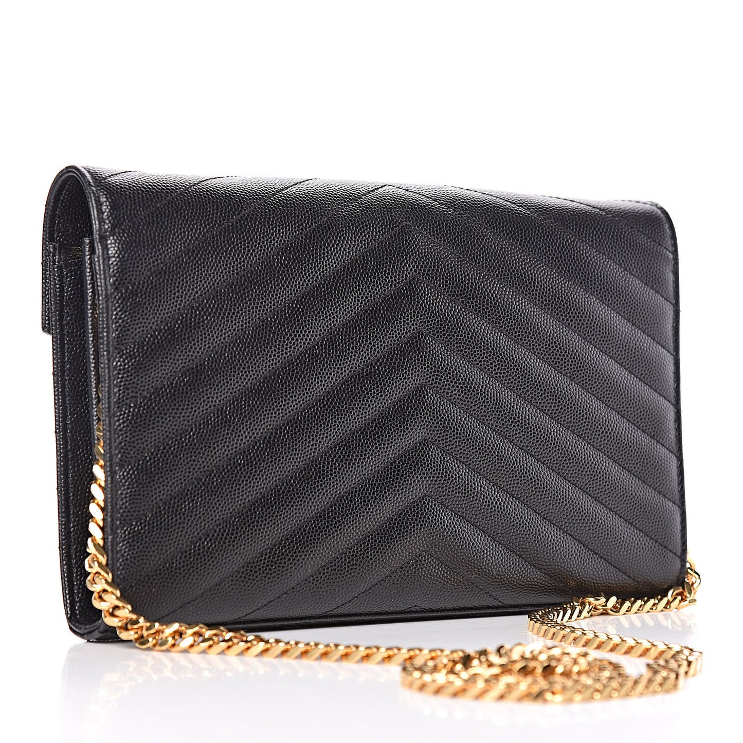 Grain De Poudre Matelasse Chevron Monogram Chain Wallet Black