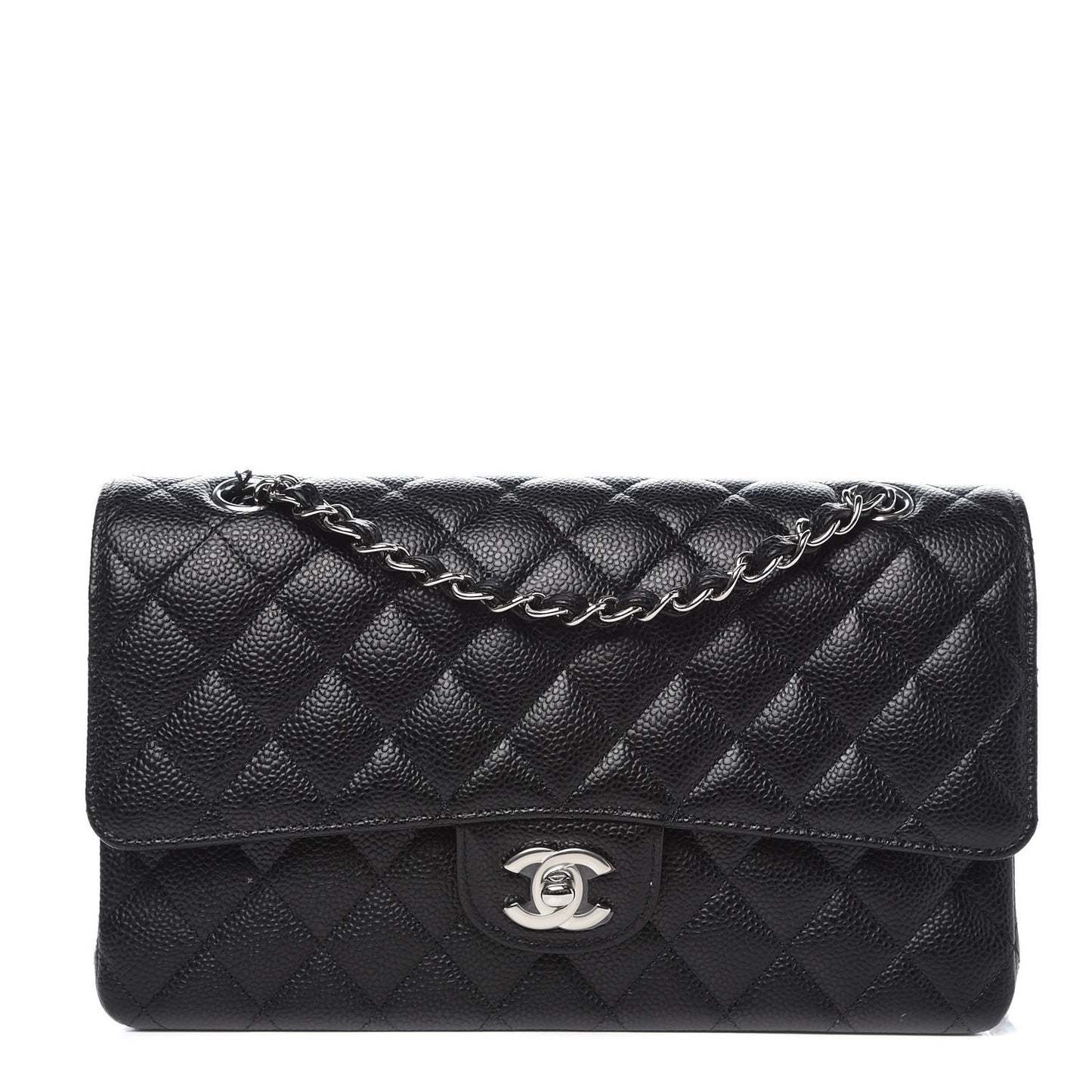 Caviar Quilted Medium Double Flap Black