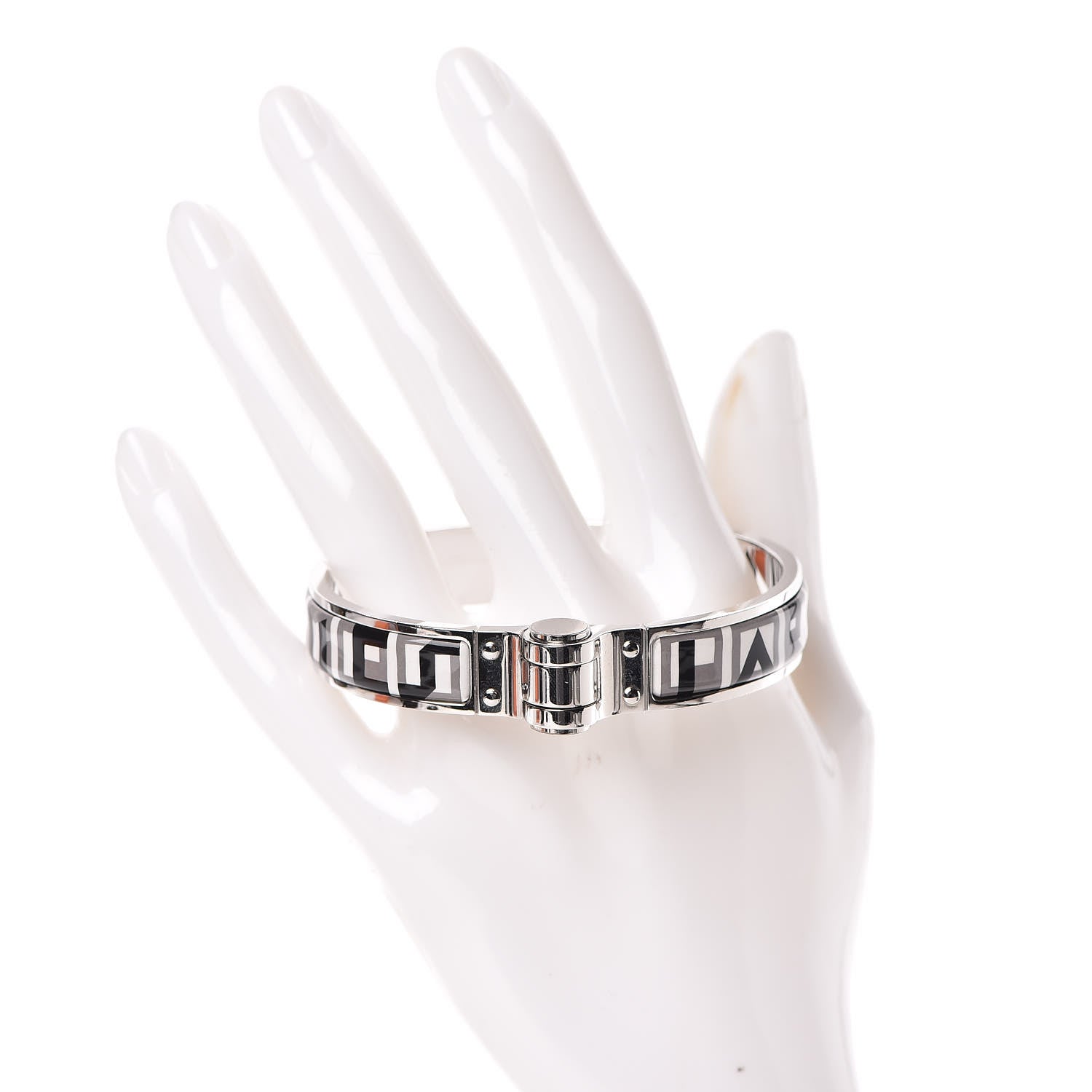 Hermes Enamel Printed Narrow Lettres Au Carre Hinged Bracelet M Faux Gris 2 of 4