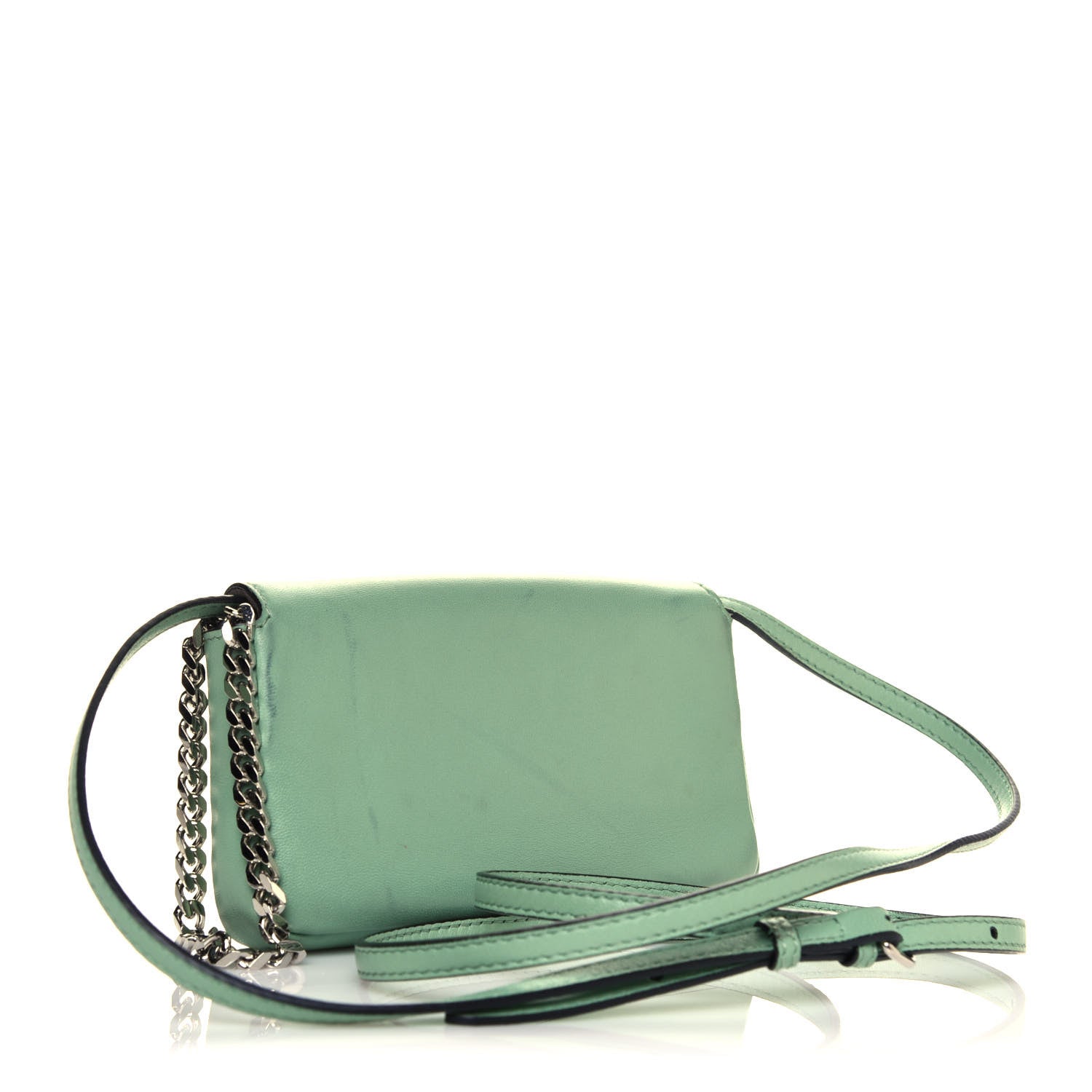 Fendi Nappa Rabbit Fox Fur Micro Buggie Baguette Verde Acqua 2 of 5