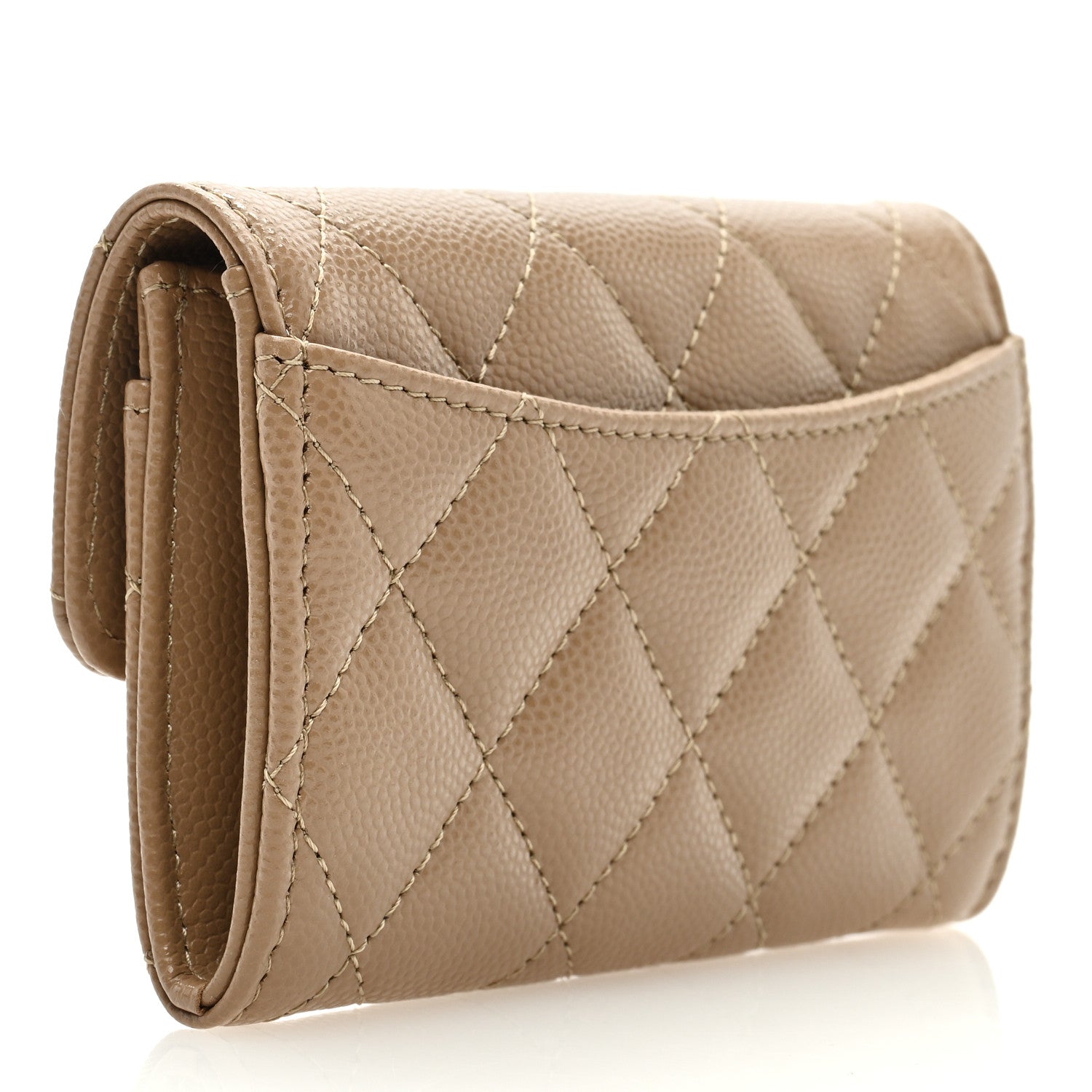 Chanel Caviar Quilted Flap Card Holder Wallet Beige 3 of 8