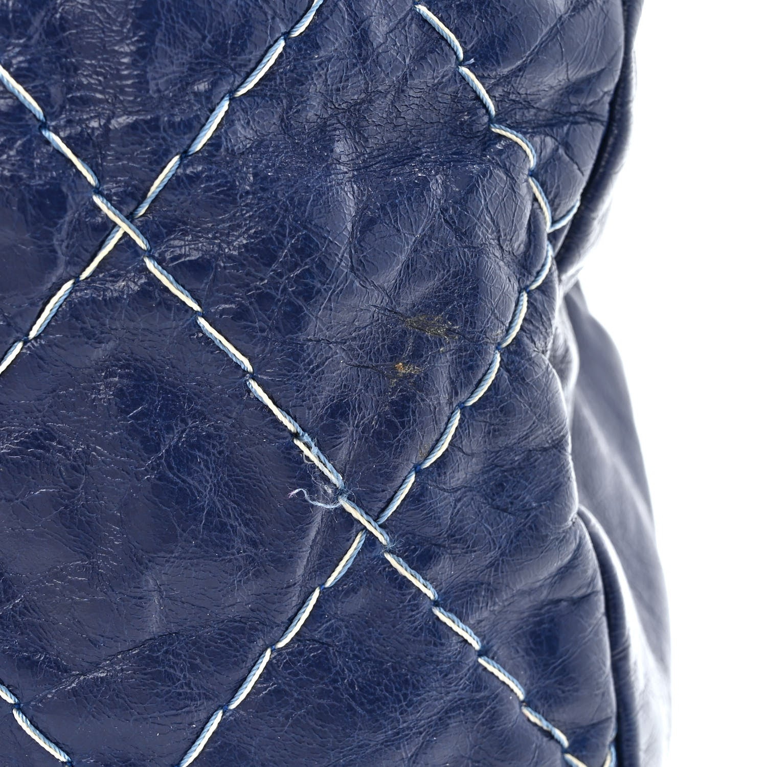 Chanel Glazed Goatskin Double Stitch Shoulder Bag Navy Blue 15 of 15