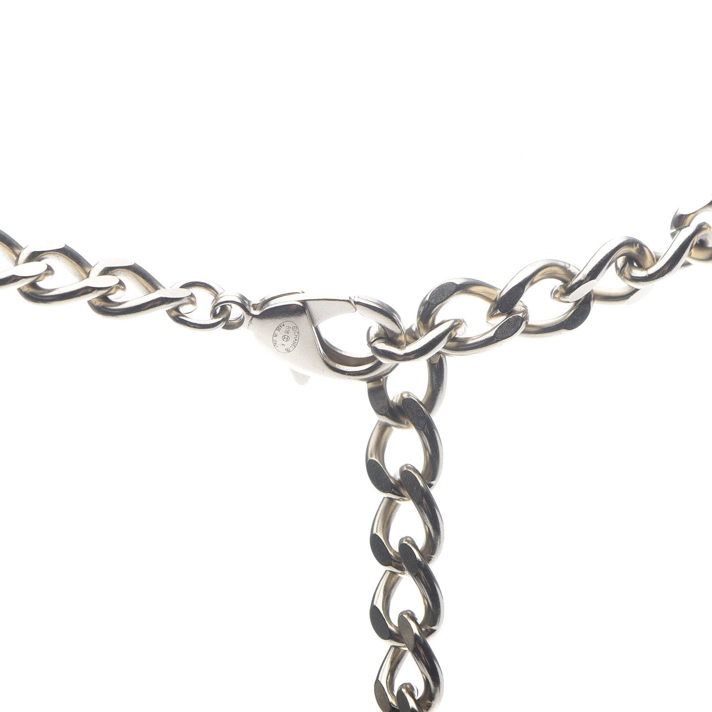 Pearl Calfskin CC Chain Necklace Black Gold