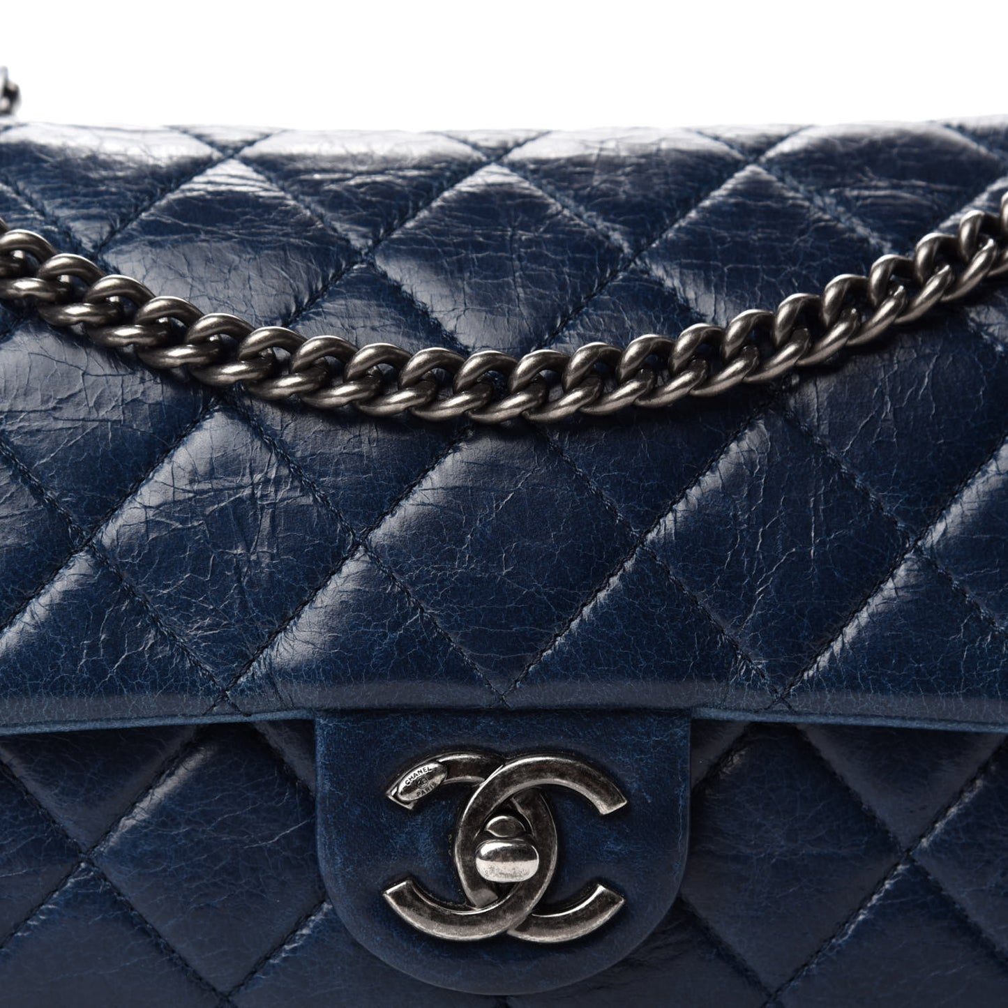 Glazed Calfskin Quilted Medium Duo Color Flap Blue