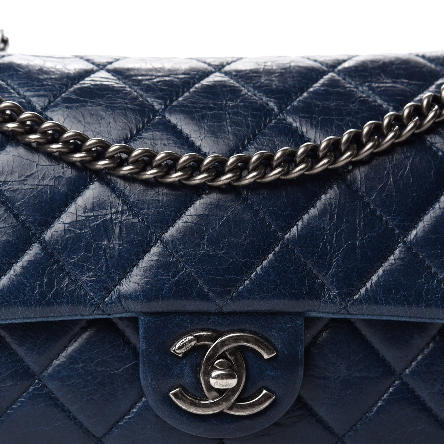 Chanel Glazed Calfskin Quilted Medium Duo Color Flap Blue 10 of 10