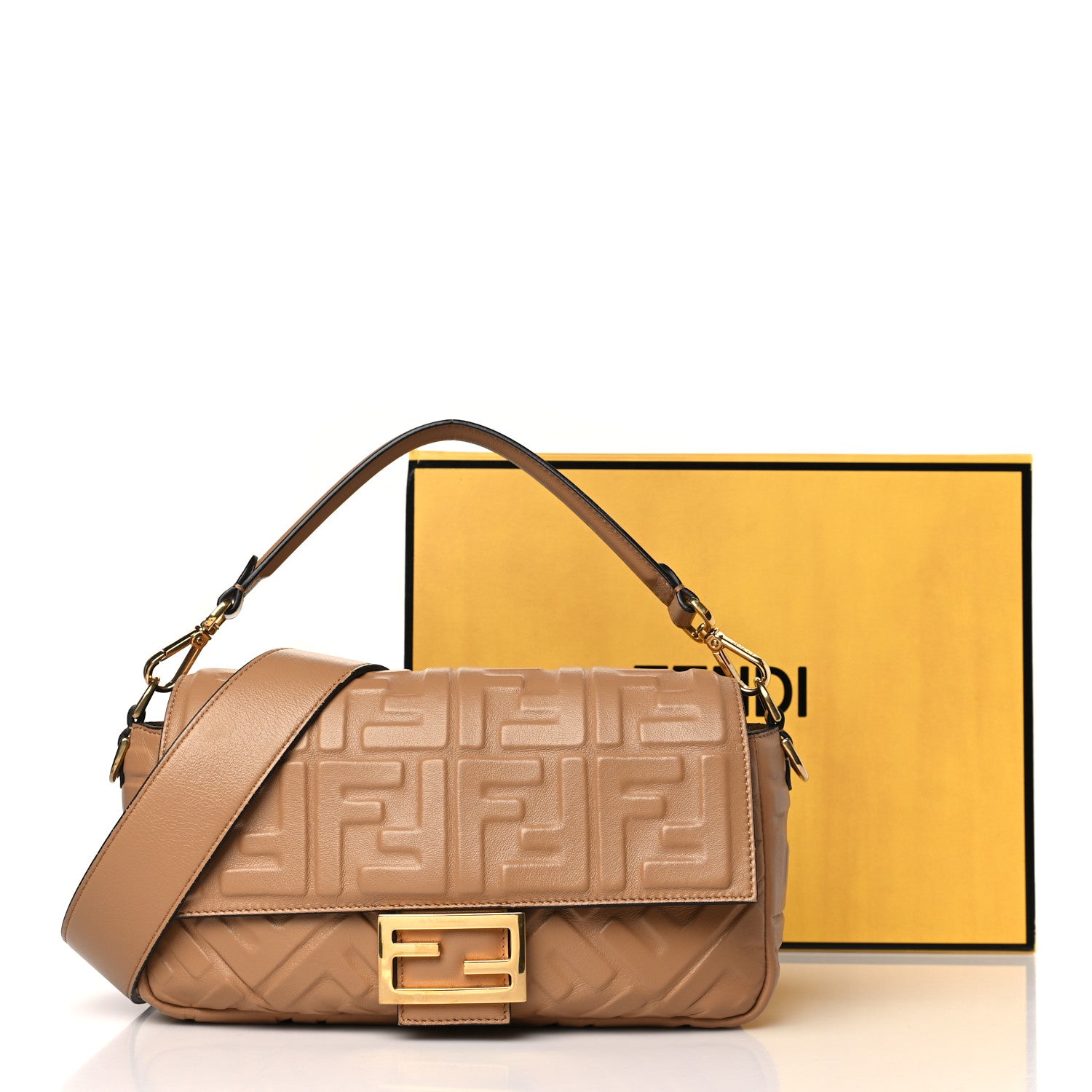 Fendi Nappa FF 1974 Embossed Baguette Miele Scuro 14 of 14