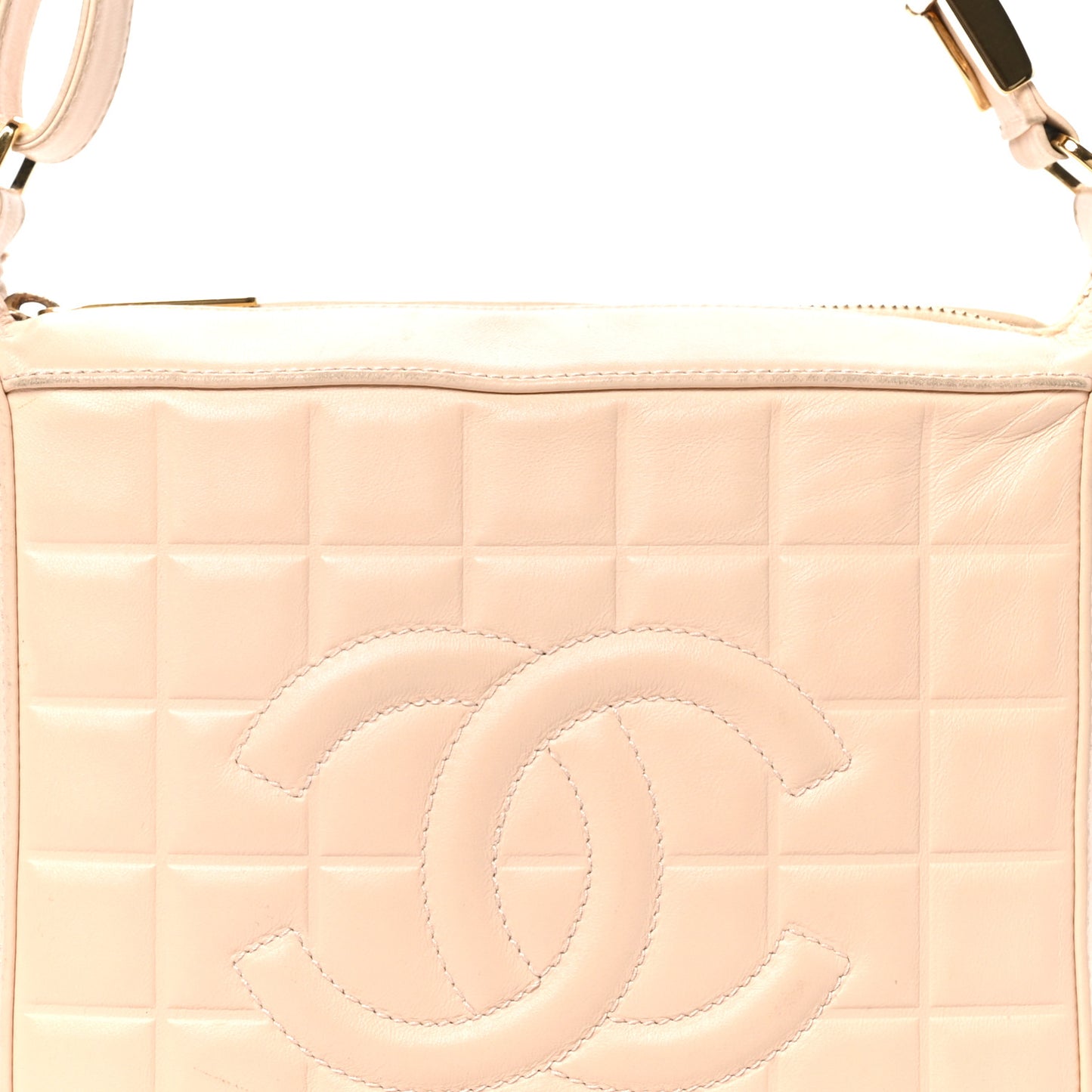 Lambskin Chocolate Bar Quilted Small Shoulder Bag Beige
