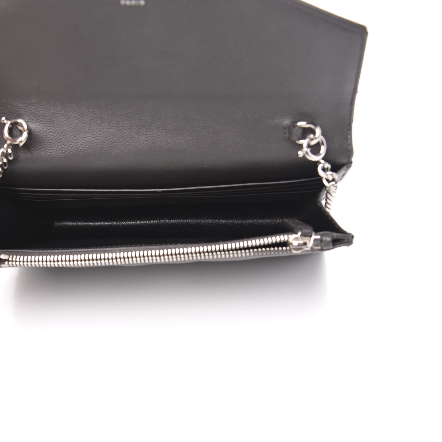 Saint Laurent Grain De Poudre Matelasse Chevron Monogram Envelope Chain Wallet Dark Smog 5 of 10