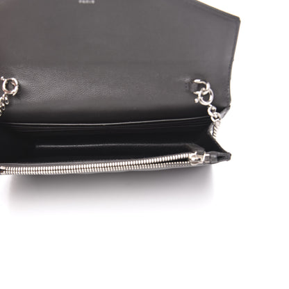 Saint Laurent Grain De Poudre Matelasse Chevron Monogram Envelope Chain Wallet Dark Smog 5 of 10