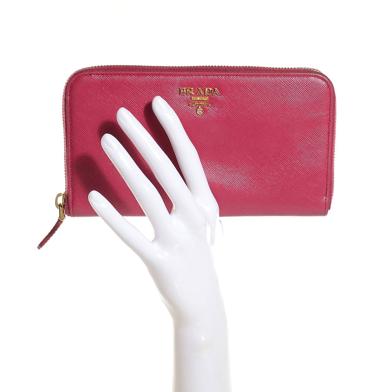 Prada Saffiano Metal Zip Around Wallet Ibisco 3 of 18