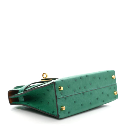 Hermes Ostrich Horseshoe Kelly Sellier Mini 20 Vert Vertigo Gold 3 of 7