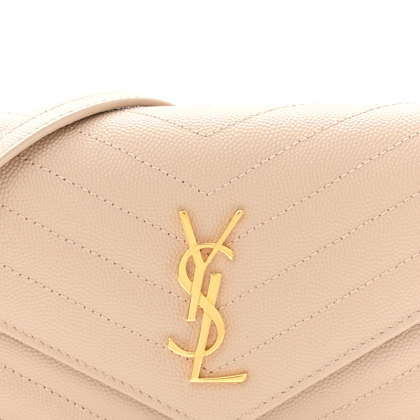 Grain De Poudre Matelasse Chevron Monogram Envelope Chain Wallet Dark Beige