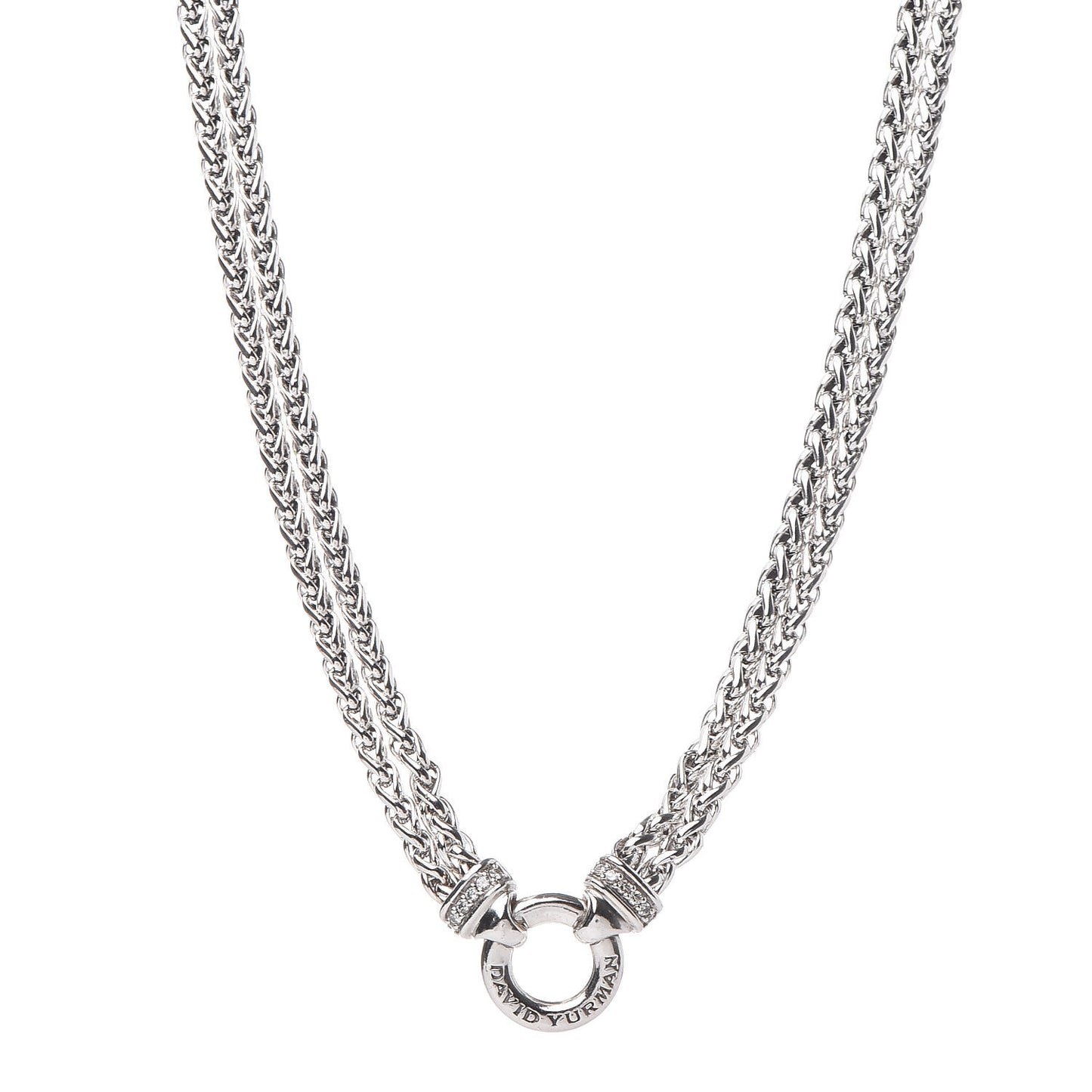 Sterling Silver Diamond 18mm Double Wheat Chain Necklace