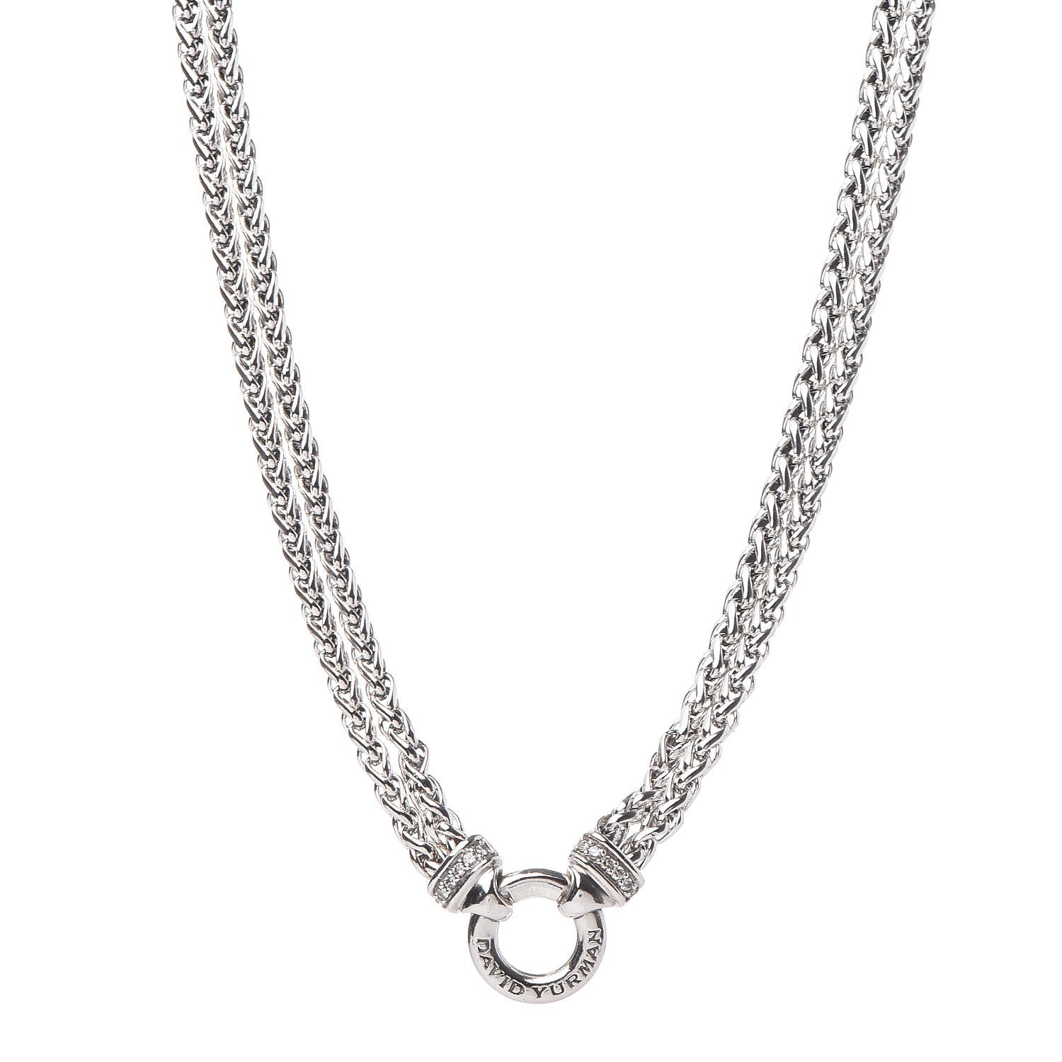 David Yurman Sterling Silver Diamond 18mm Double Wheat Chain Necklace 1 of 5