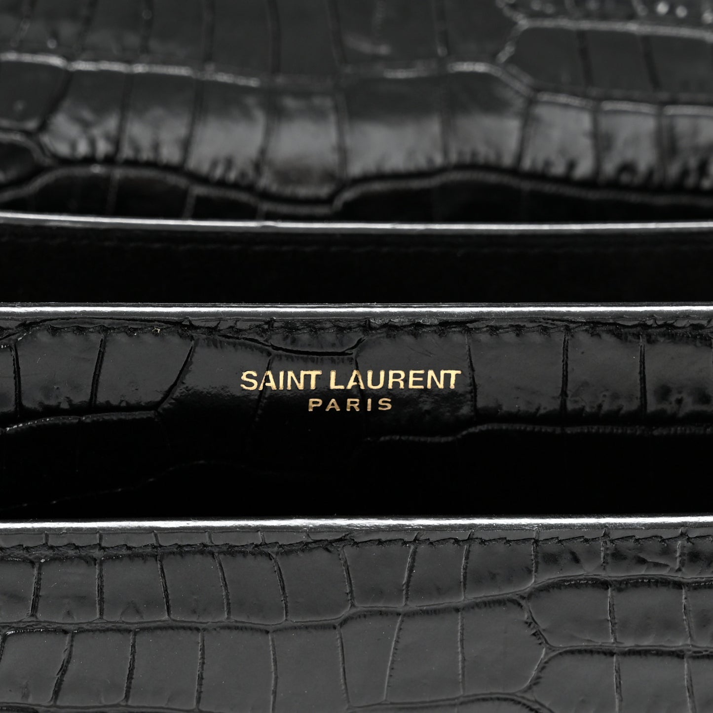 Calfskin Crocodile Embossed Medium Monogram Sunset Black