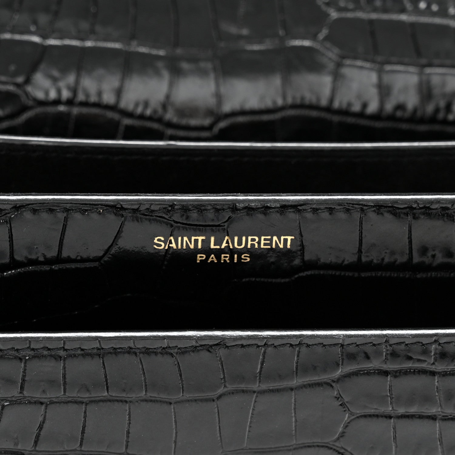 Saint Laurent Calfskin Crocodile Embossed Medium Monogram Sunset Black 7 of 11