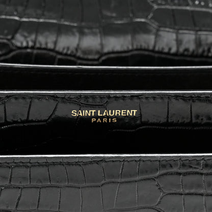 Saint Laurent Calfskin Crocodile Embossed Medium Monogram Sunset Black 7 of 11