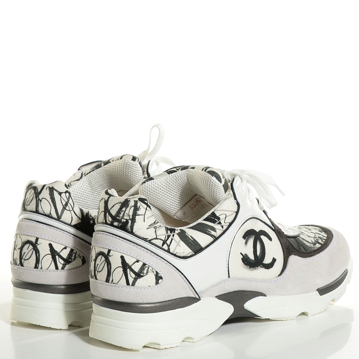 Chanel Suede Calfskin CC Sneakers 39.5 White Black 4 of 7