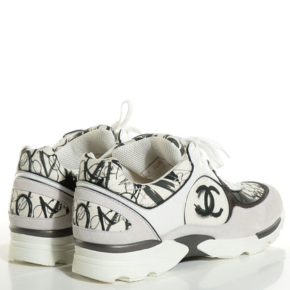 Chanel Suede Calfskin CC Sneakers 39.5 White Black 4 of 7