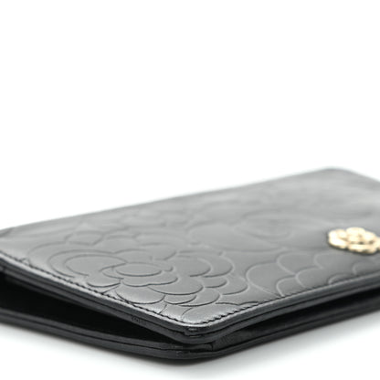 Chanel Lambskin Camellia Embossed Yen Wallet Black 10 of 11