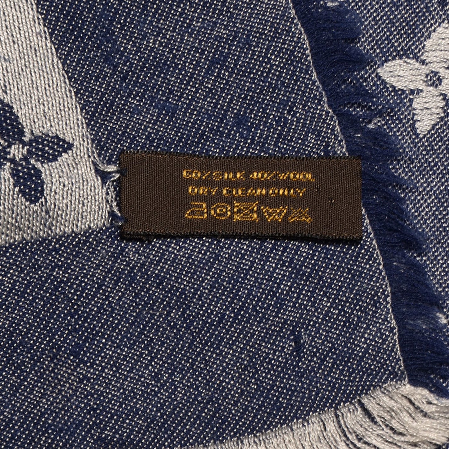 Silk Wool Monogram Denim Shawl Blue