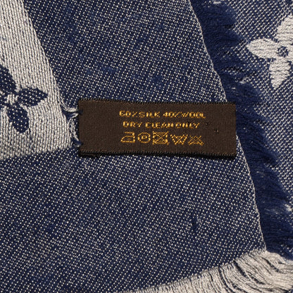 Louis Vuitton Silk Wool Monogram Denim Shawl Blue 7 of 7