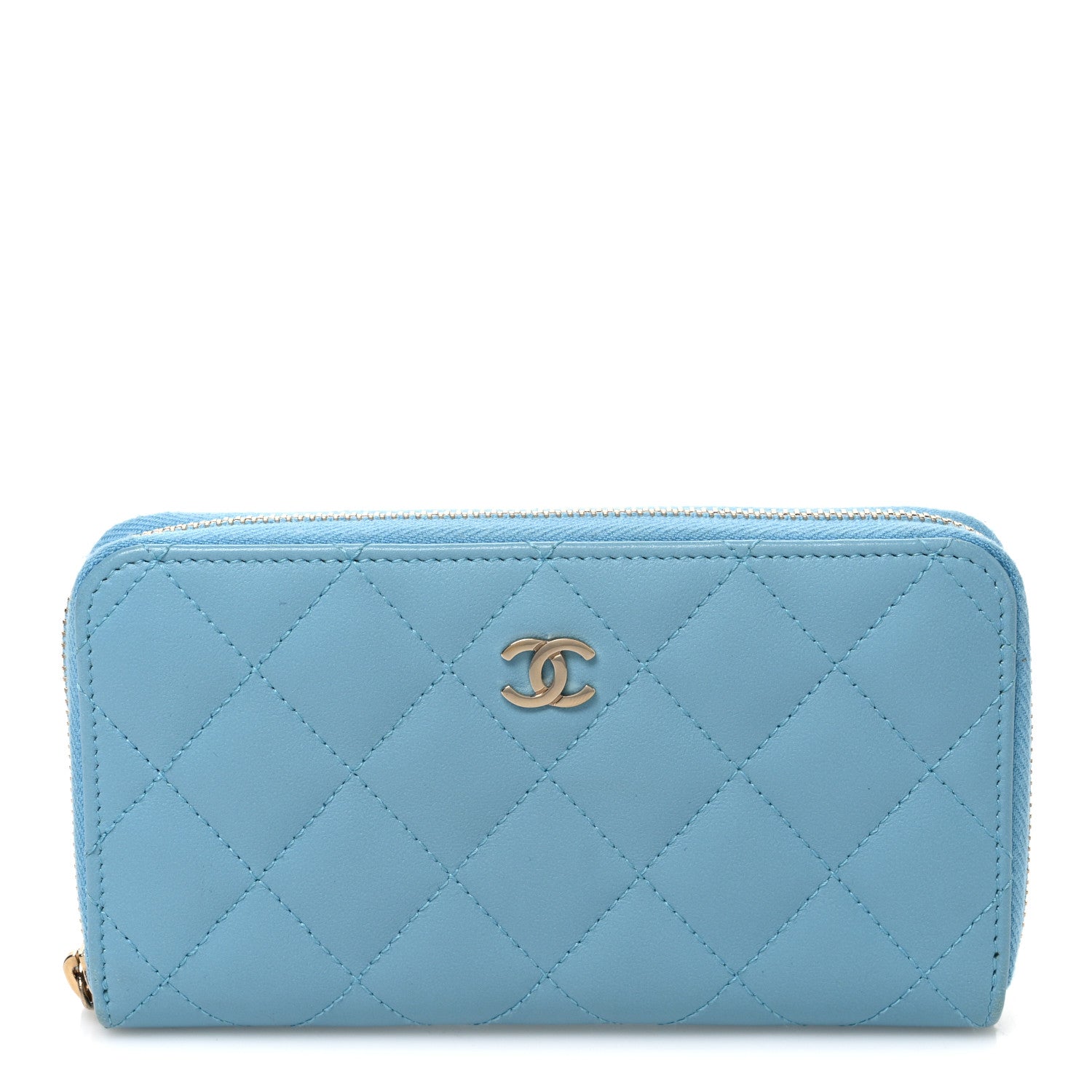 Chanel Lambskin Quilted Medium Zip Around Wallet Blue 1 of 8