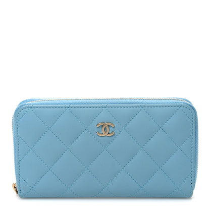 Chanel Lambskin Quilted Medium Zip Around Wallet Blue 1 of 8
