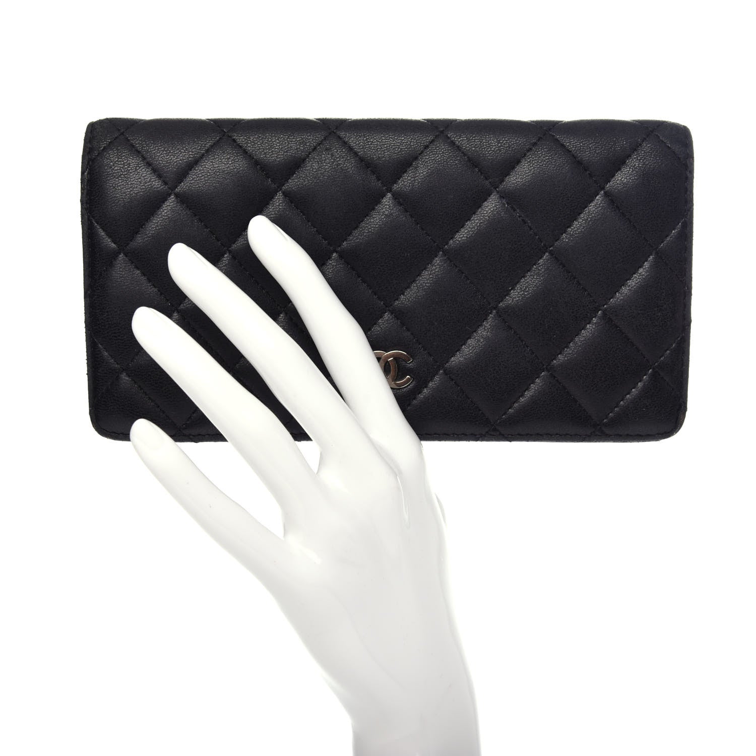 Chanel Lambskin Quilted Yen Wallet Black 2 of 9