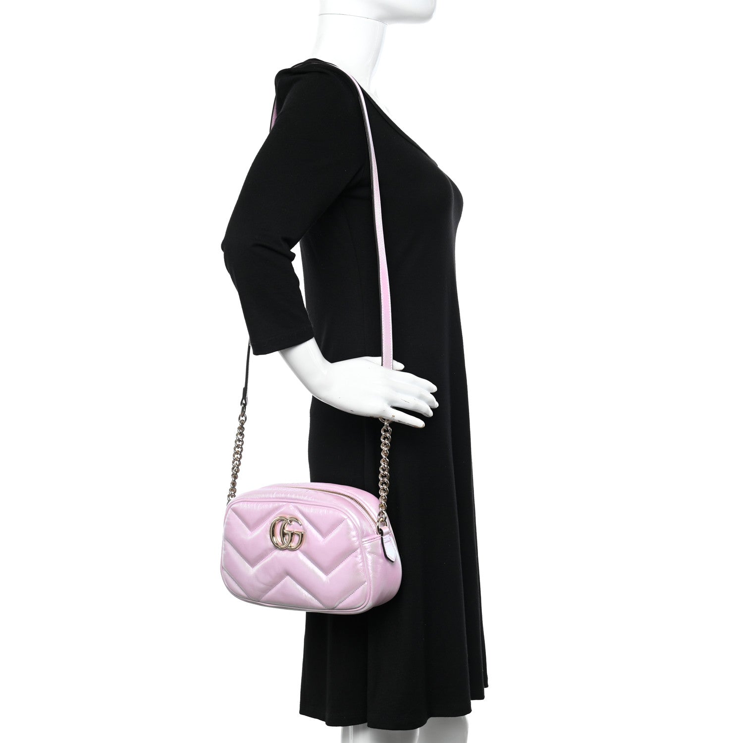 Gucci Iridescent Nappa Chevron Matelasse Small GG Marmont Chain Shoulder Bag Iridescent Escape Pink 2 of 10