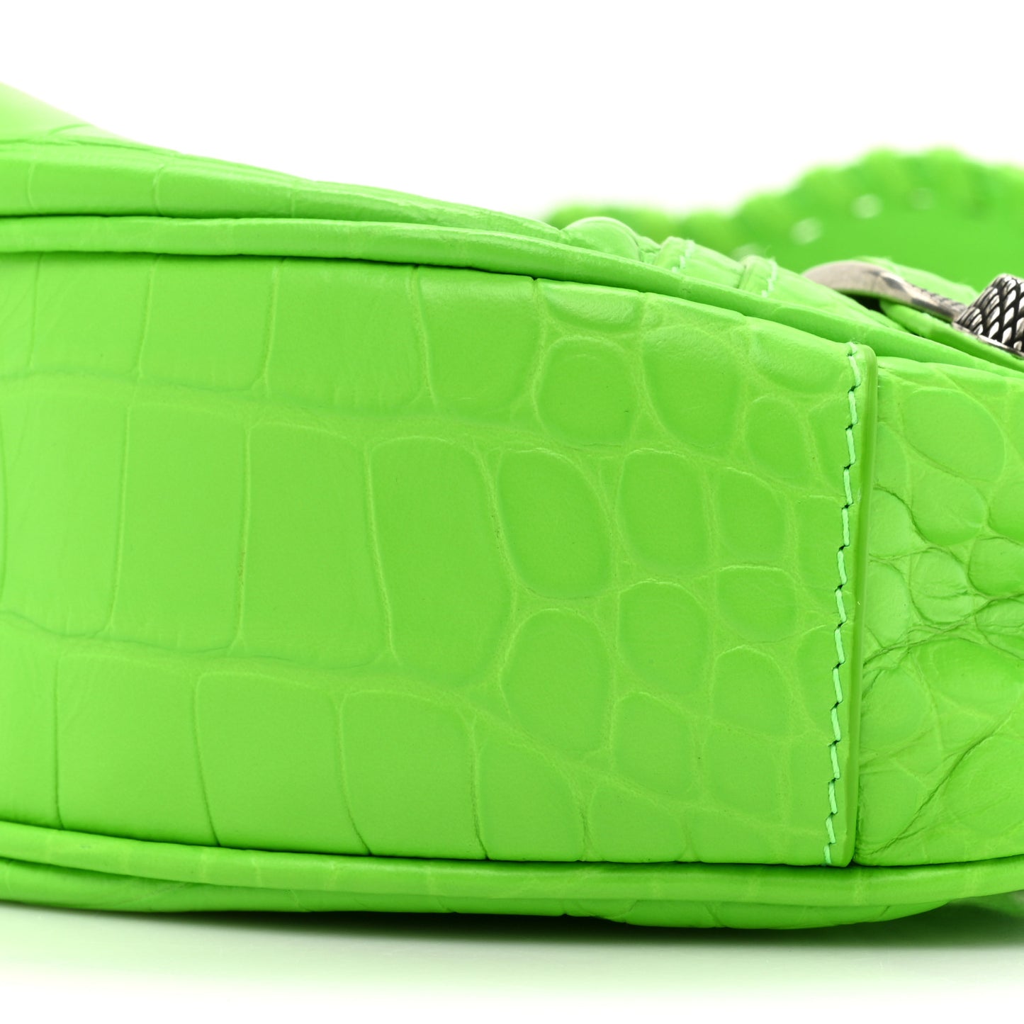 Extra Supple Calfskin Crocodile Embossed Le Cagole Shoulder Bag XS Acid Green