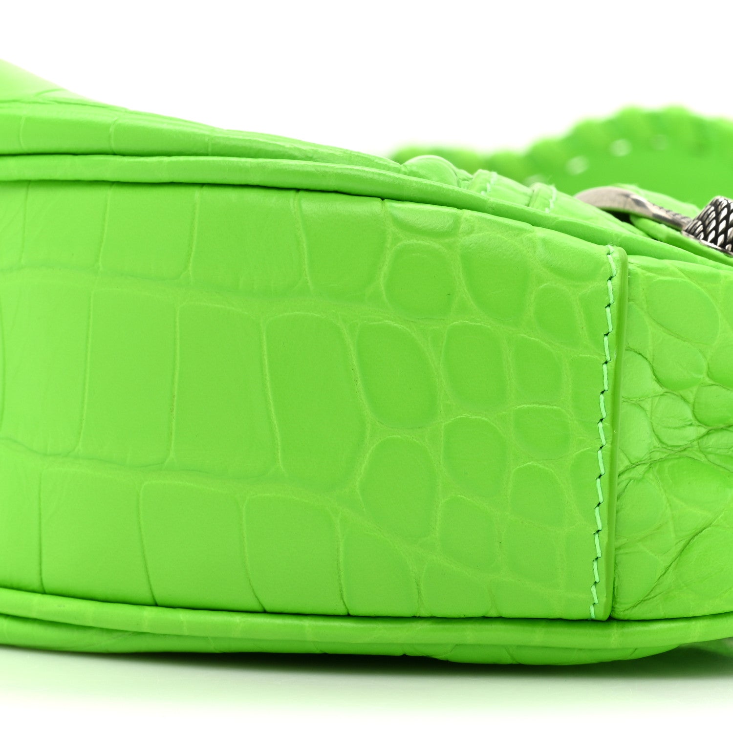 Balenciaga Extra Supple Calfskin Crocodile Embossed Le Cagole Shoulder Bag XS Acid Green 8 of 9