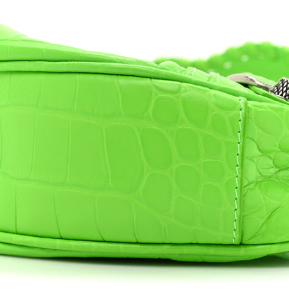 Balenciaga Extra Supple Calfskin Crocodile Embossed Le Cagole Shoulder Bag XS Acid Green 8 of 9