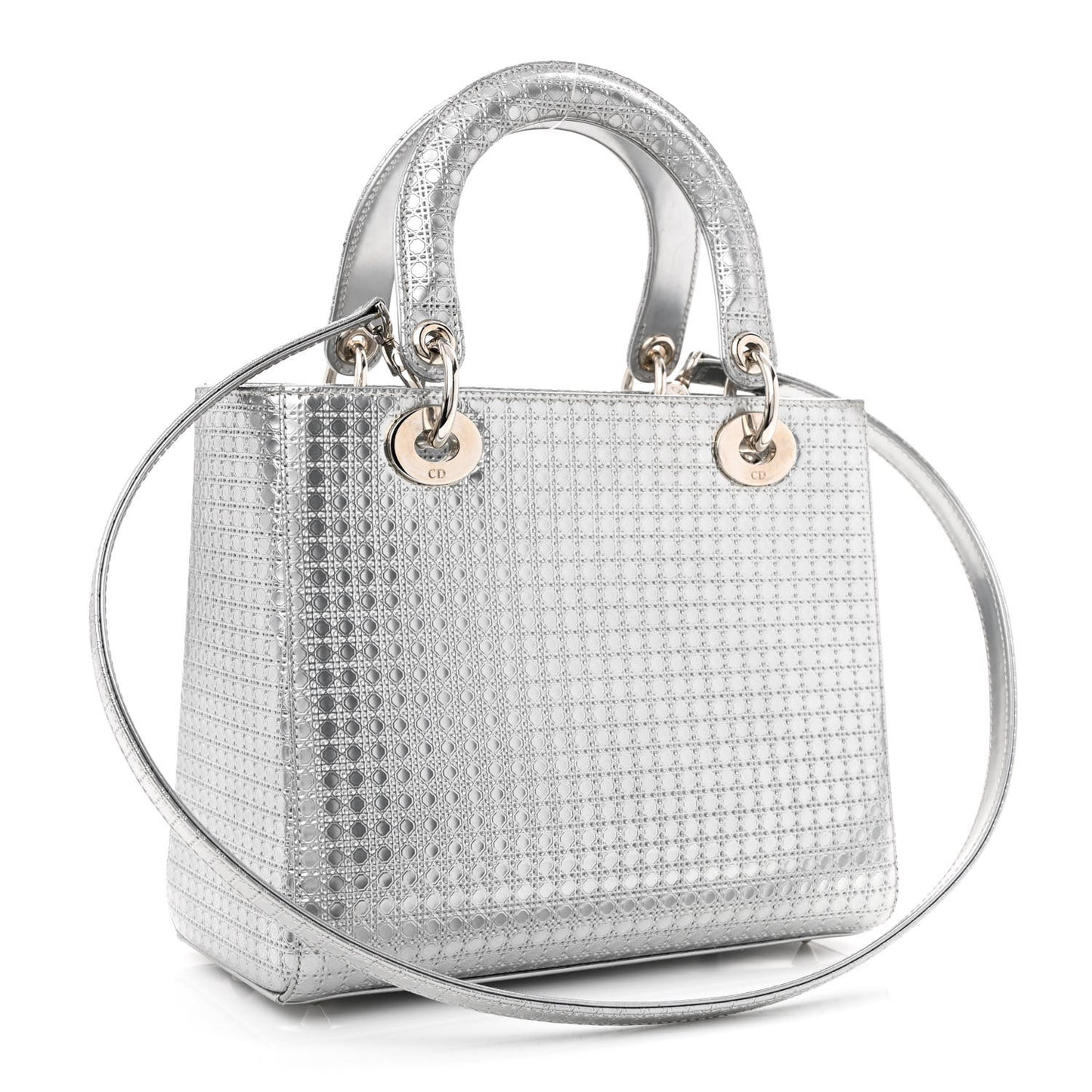 Metallic Patent Micro-Cannage Medium Lady Dior Silver