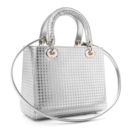 Christian Dior Metallic Patent Micro-Cannage Medium Lady Dior Silver 3 of 13