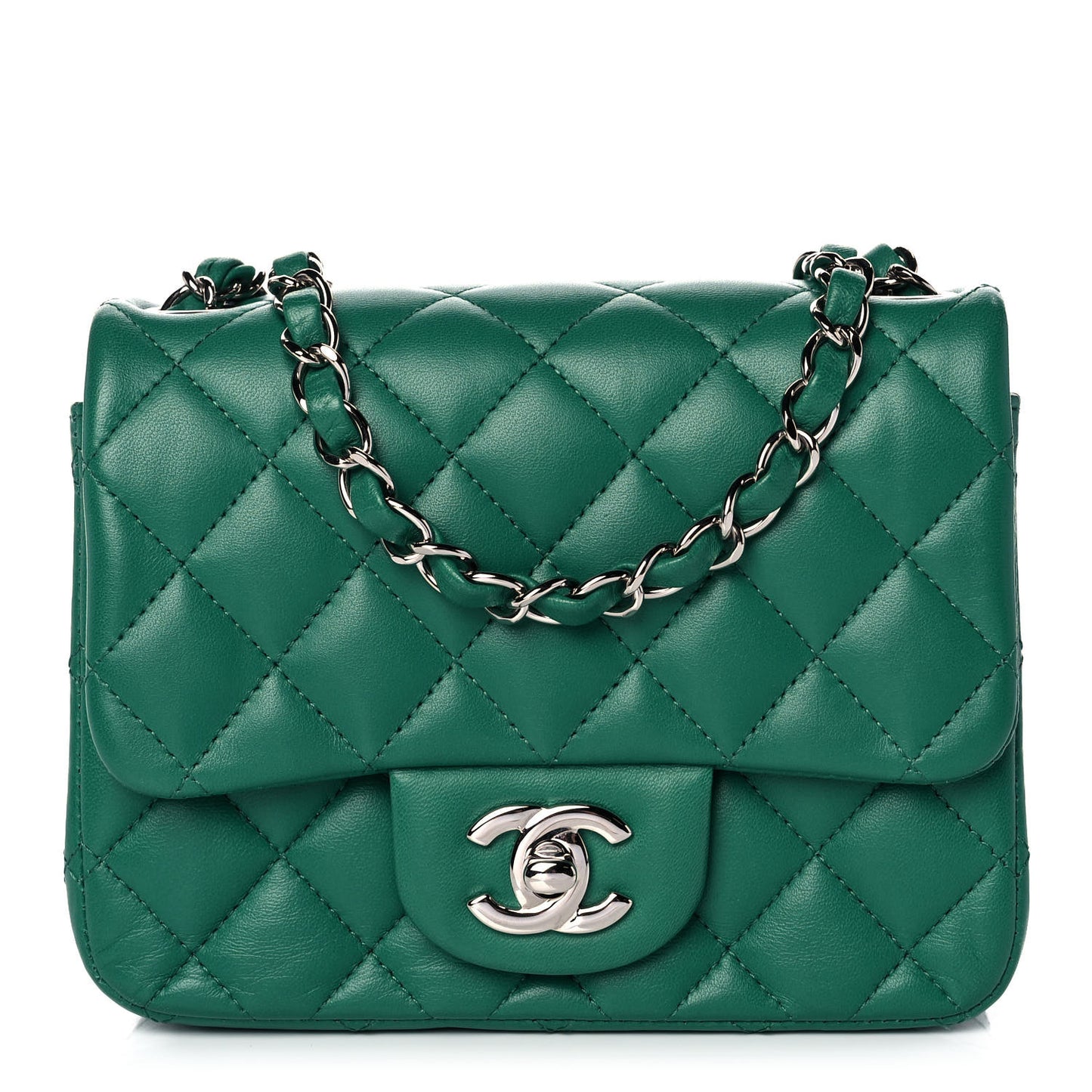 Lambskin Quilted Mini Square Flap Green