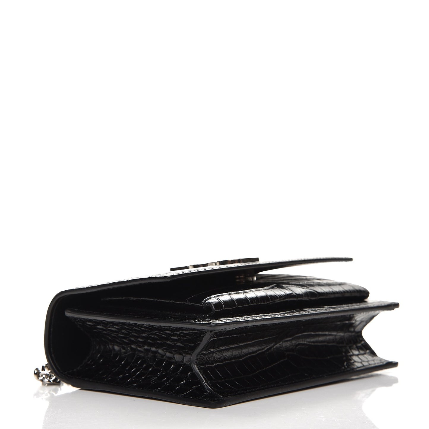 Calfskin Crocodile Embossed Monogram Sunset Chain Wallet Black